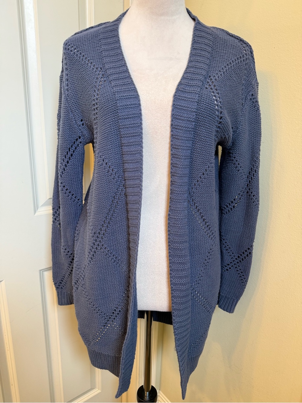 Sonoma Open-Front Pointelle Cardigan in Slate Blue